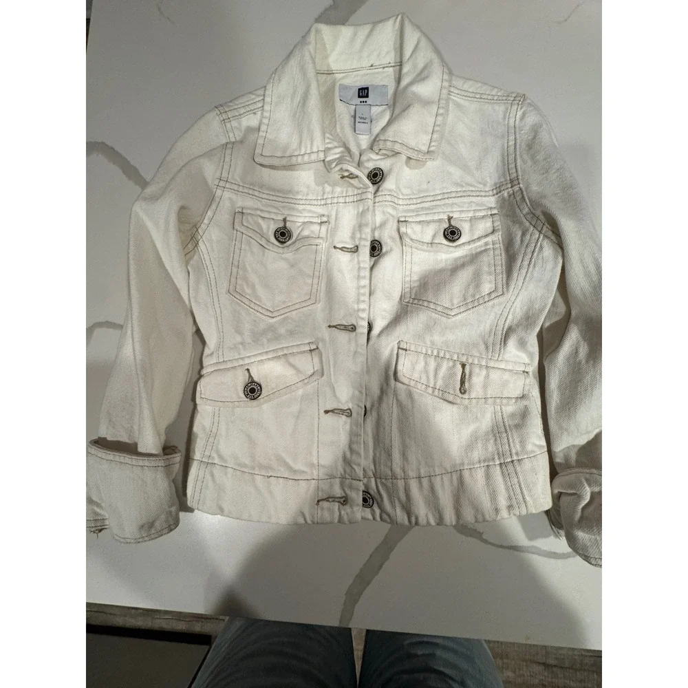 Gap Kids‎ Girls Denim Jacket Off White Cream Button Up Trucker Coat Size L